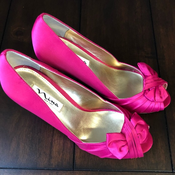Nina Shoes - Nina Forbes Bow Wrap Peep Toe Berry Luster Color